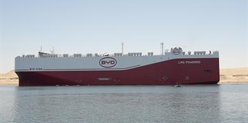Admiral Ossama Rabiee: "BYD XI'AN, One of the Largest Vehicle Carriers in the world, Transits through the Suez Canal on its Maiden Voyage."