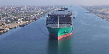 Suez Canal Witnesses the first transit of the mega container ship CMA CGM VENDOME