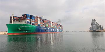 Suez Canal witnesses the first transit of the mega container ship CMA CGM SAINT GERMAIN
