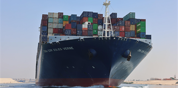 Suez Canal witnesses the transit of CMA CGM JULES VERNE among vessels of the nourthern convoy at a tonnage of 180 thousand tons