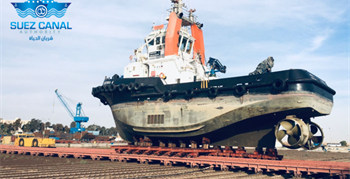 Docking SUKHNA 4 tug boat on the Synchrolift 2000 ton