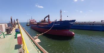 Docking L’ABATROS general cargo on the floating dock 35000 tons lifting capacity ( FAKHR AL-QANAH)