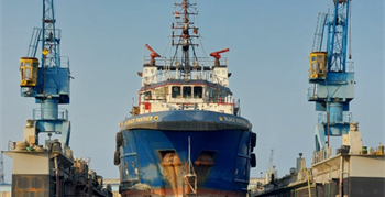 Docking (Black Panther) tug boat on the floating dock 5000 ton